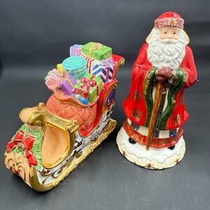 🎅 Christopher Radko Santa & Sleigh Ceramic Decor Set – Hand Painted – 5"/3.5"
